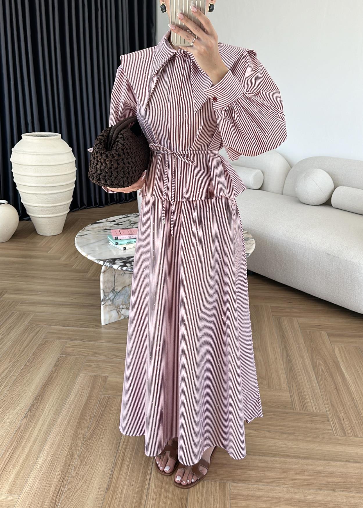 Taşlı Poplin Etekli Takım
