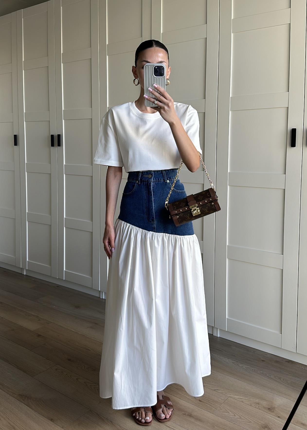 Denim Detaylı Poplin Etek