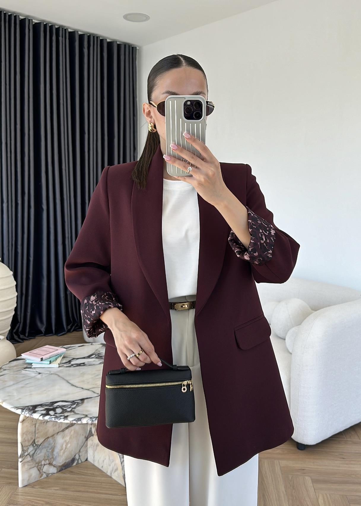 Astarı Leopar Desenli Blazer Ceket