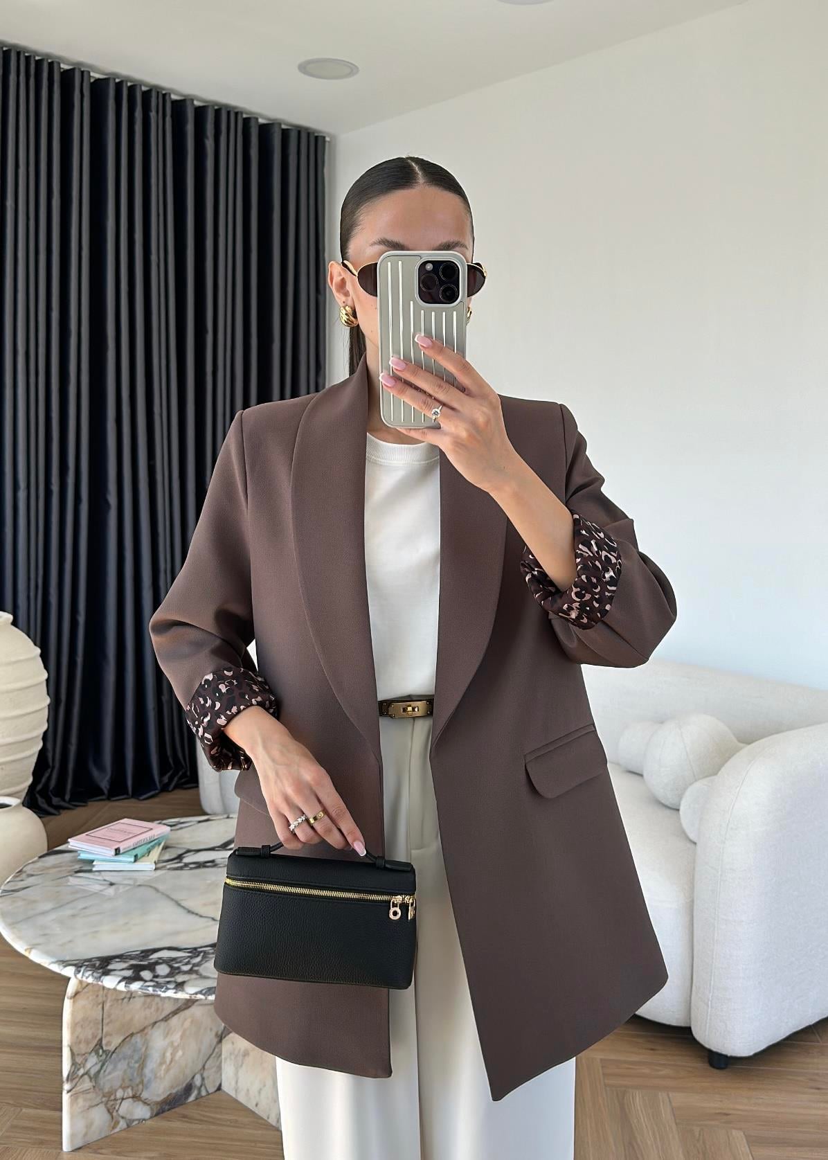 Astarı Leopar Desenli Blazer Ceket