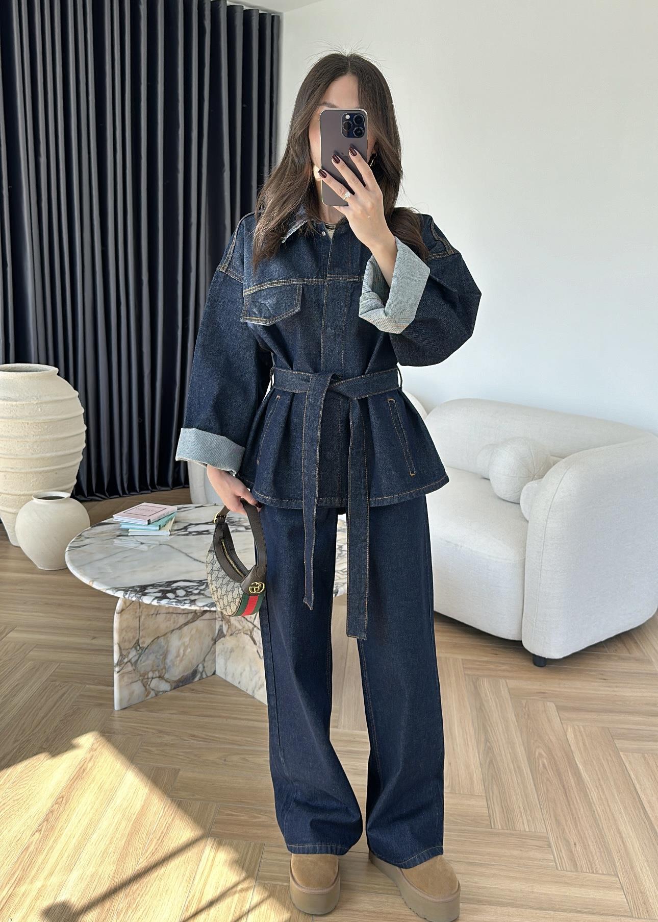 Renkli Dikişli Denim Takım