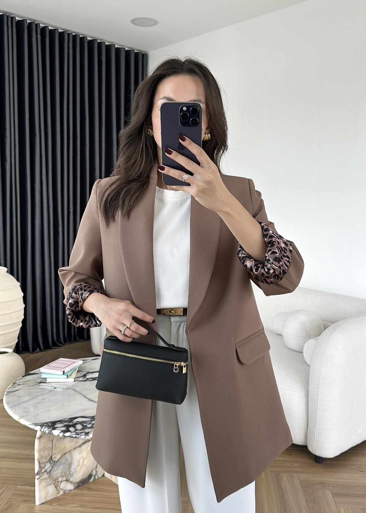 Astarı Leopar Desenli Blazer Ceket