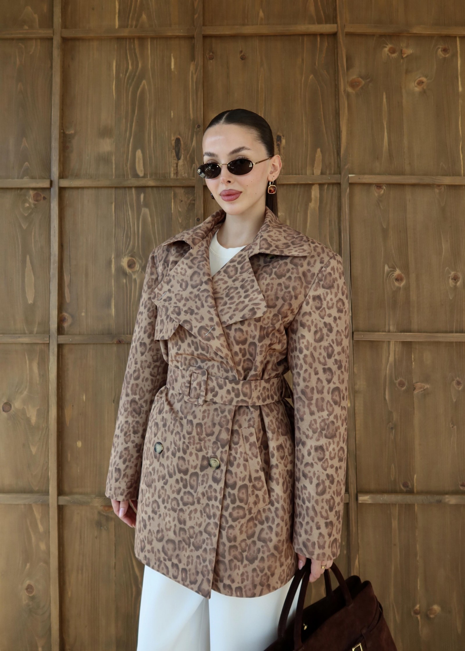 Leopar Desenli Trençkot