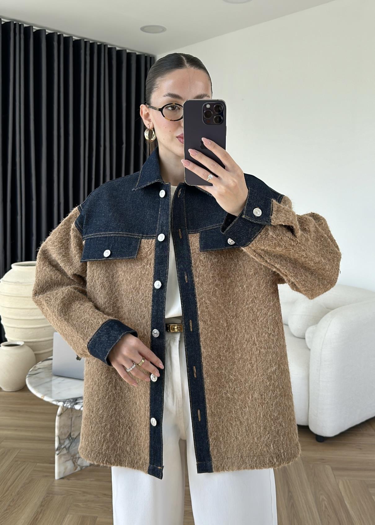 Denim Detaylı Buklet Ceket