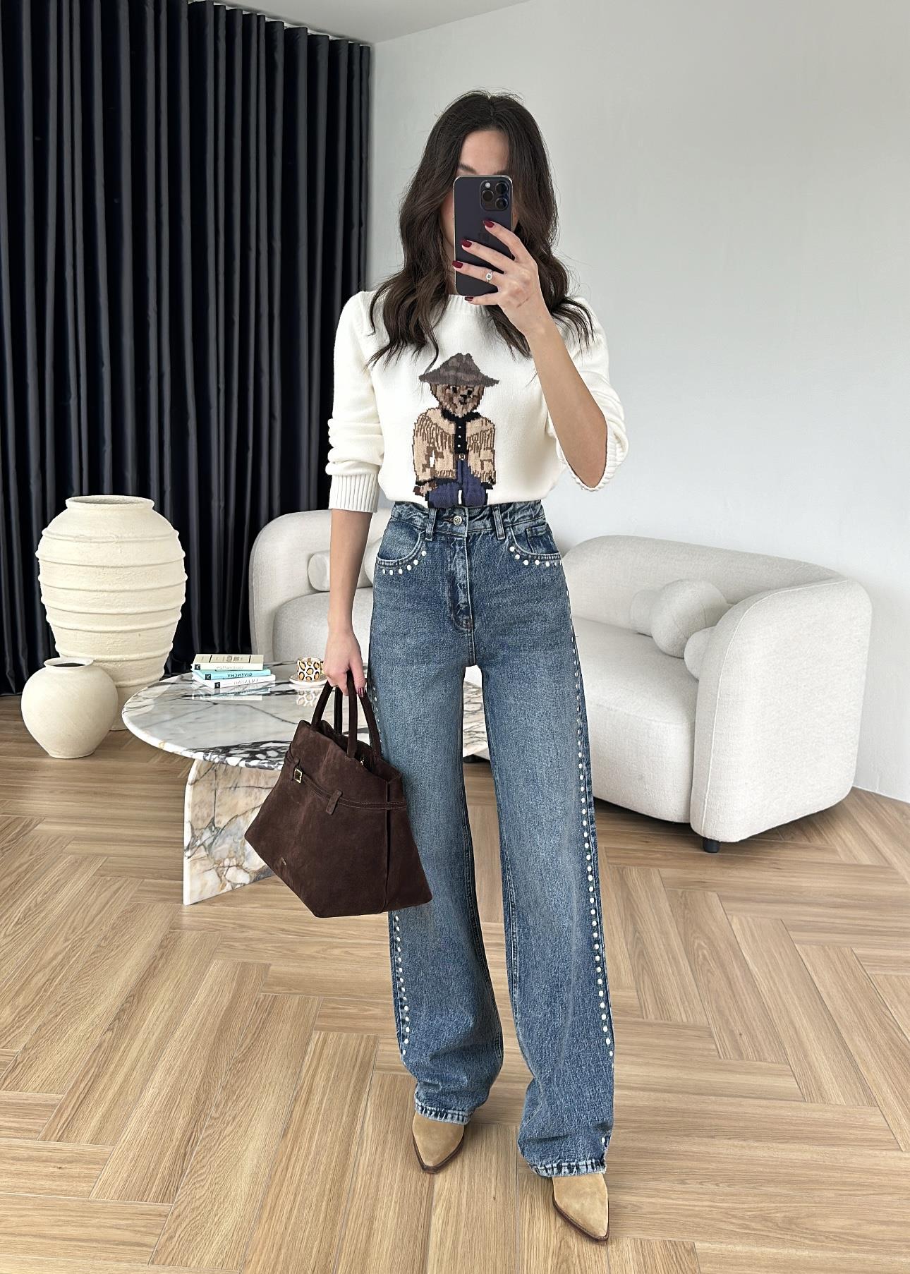 Zımbalı Paça Dikişli Jean