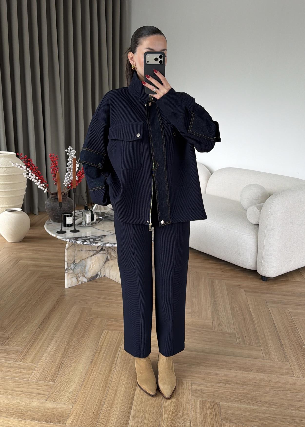 Balon Pantolonlu Denimli Takım
