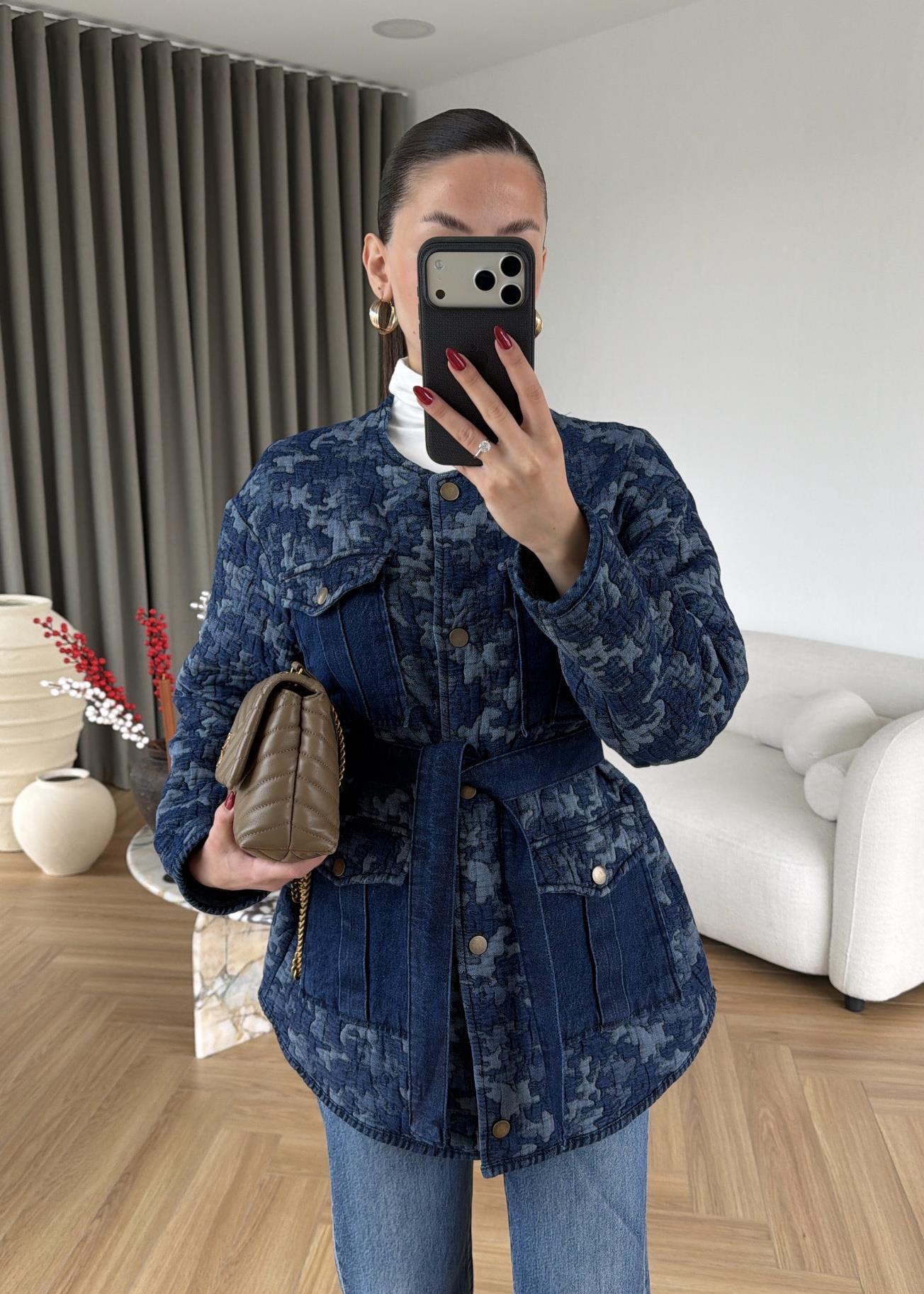 Yapboz Desenli Denim Ceket