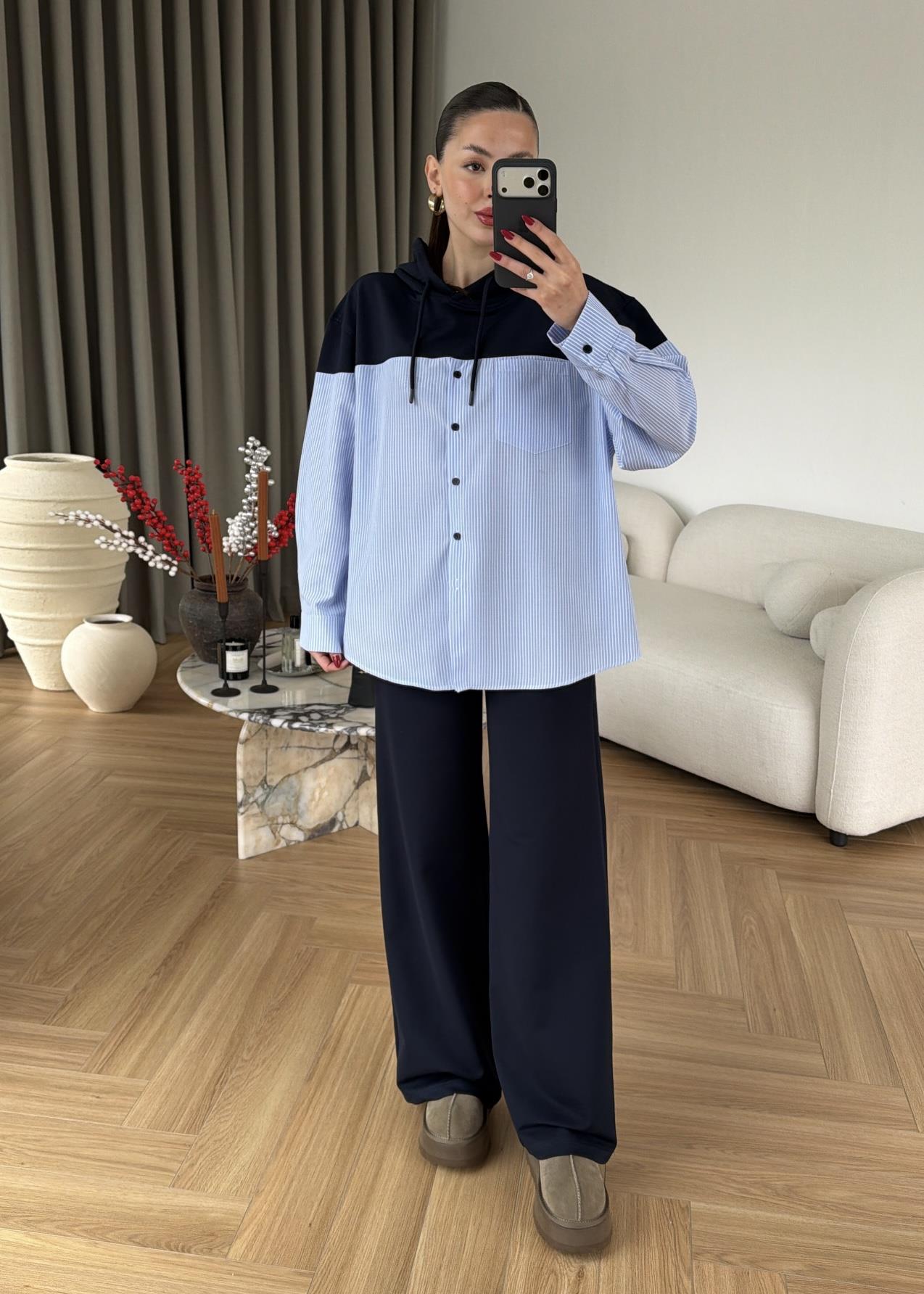 Çizgili Gömlekli Modal Takım
