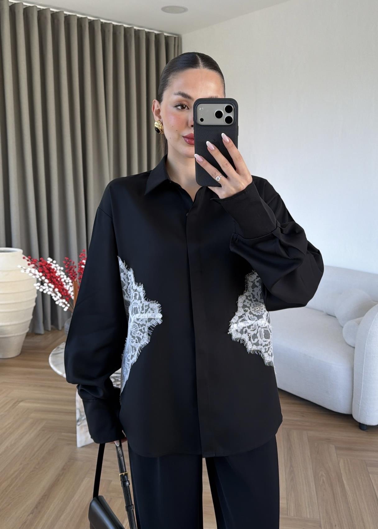 Bağlamalı Dantelli Gömlek
