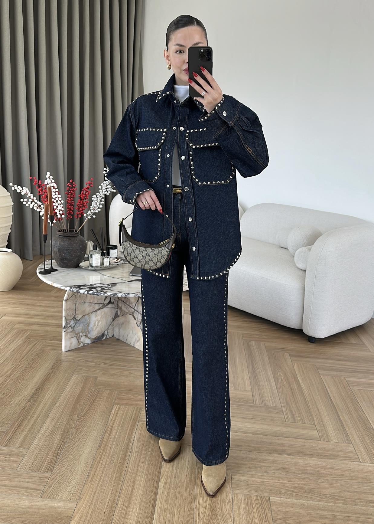 Zımbalı Troklu Denim Takım