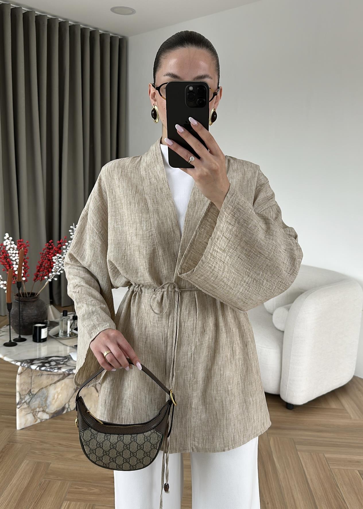 Bağcıklı Keten Kimono