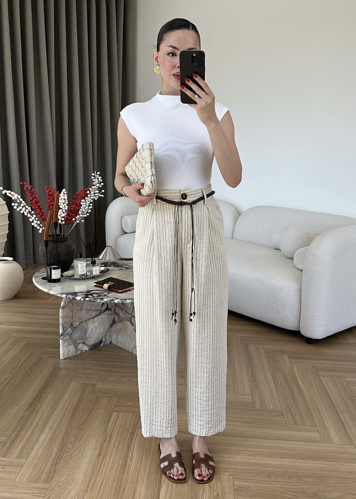 İp Kemerli Keten Pantolon