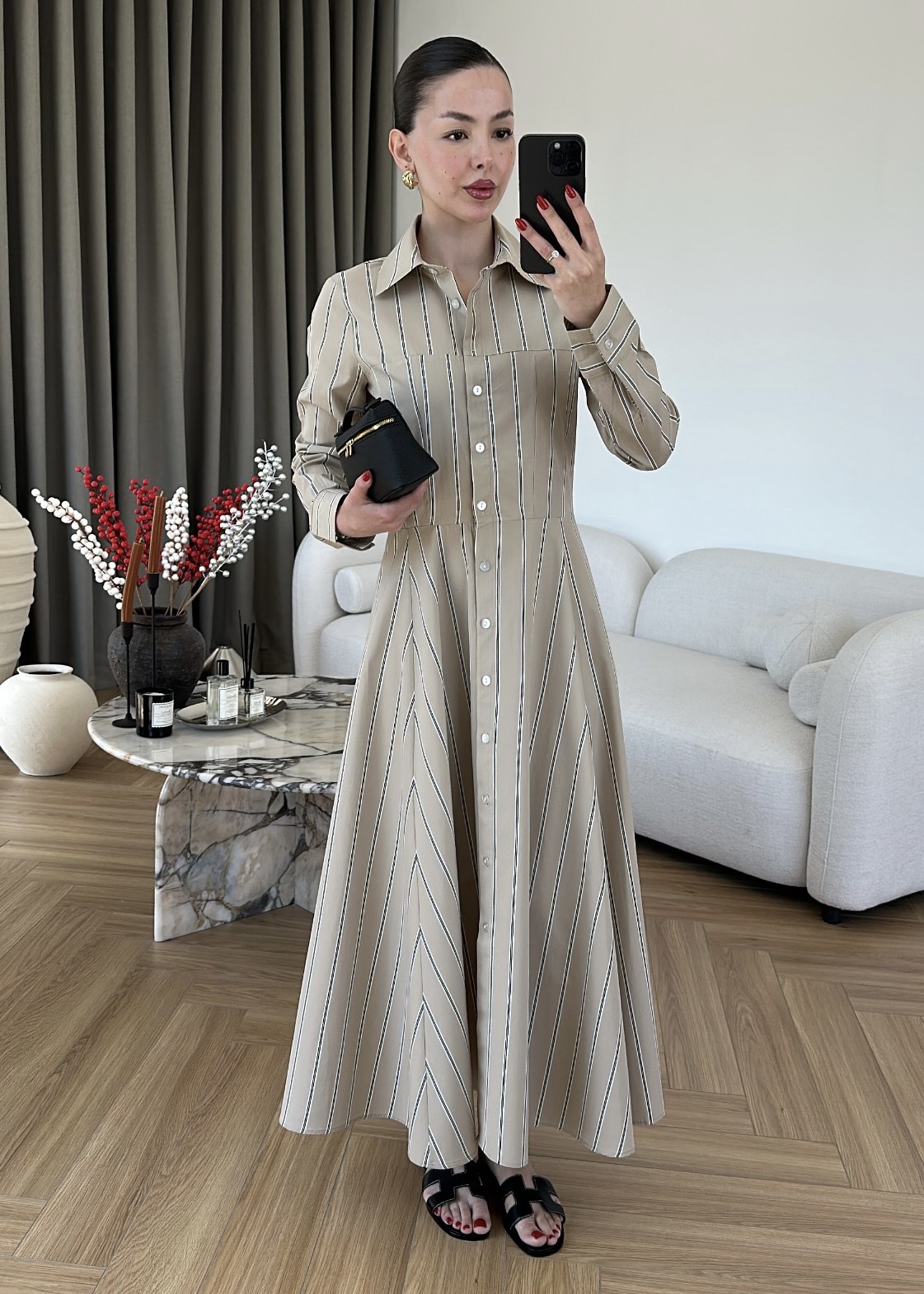 Berlin Çizgili Poplin Elbise