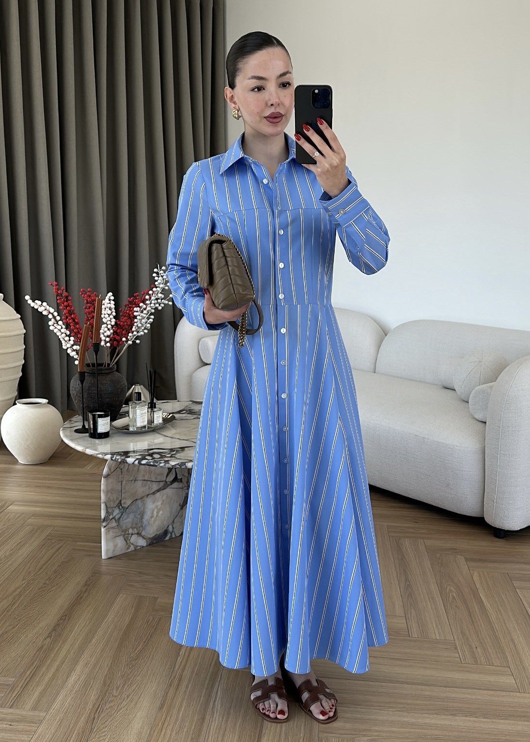 Berlin Çizgili Poplin Elbise