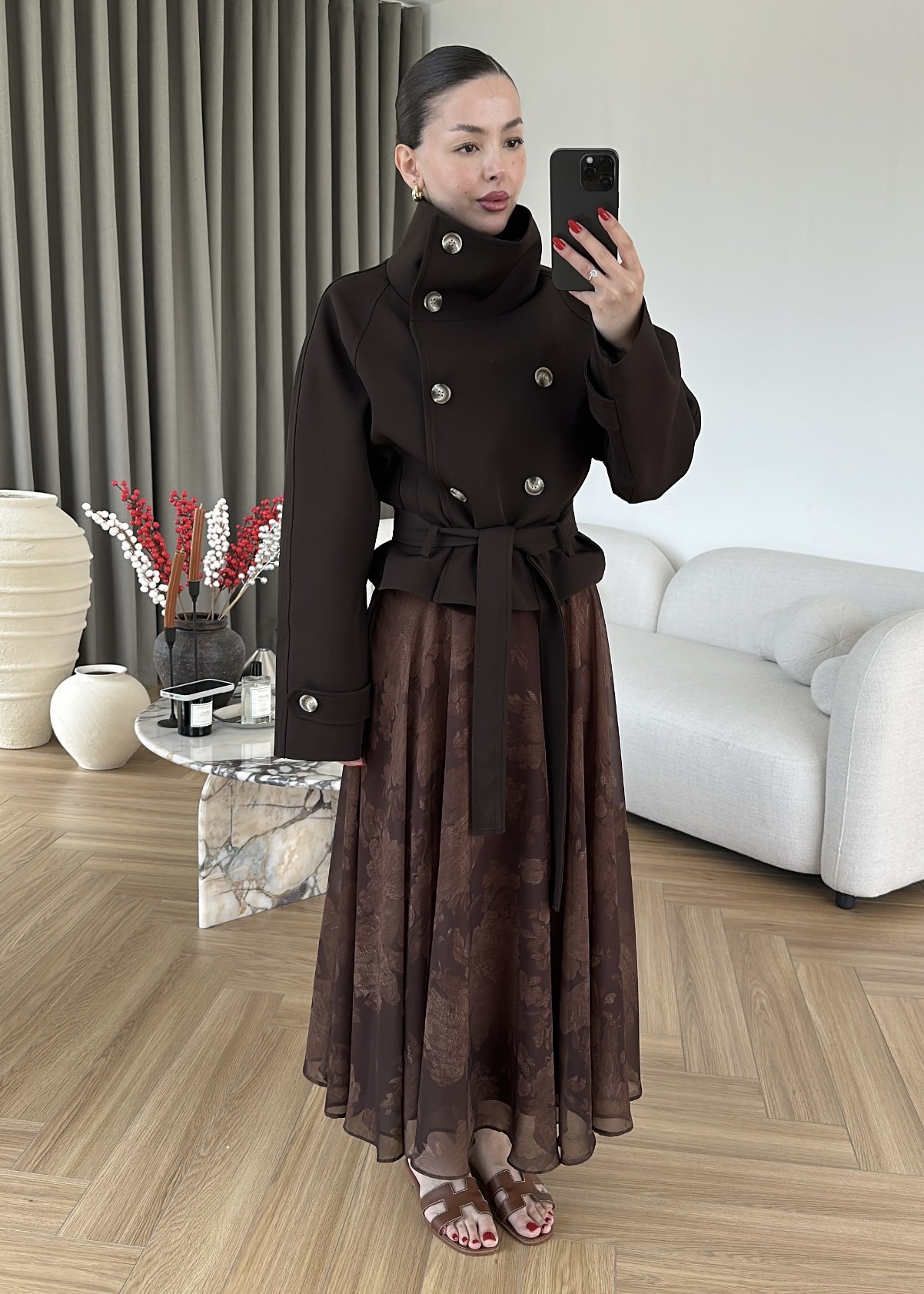 Lotus Çiçekli Şifon Etek