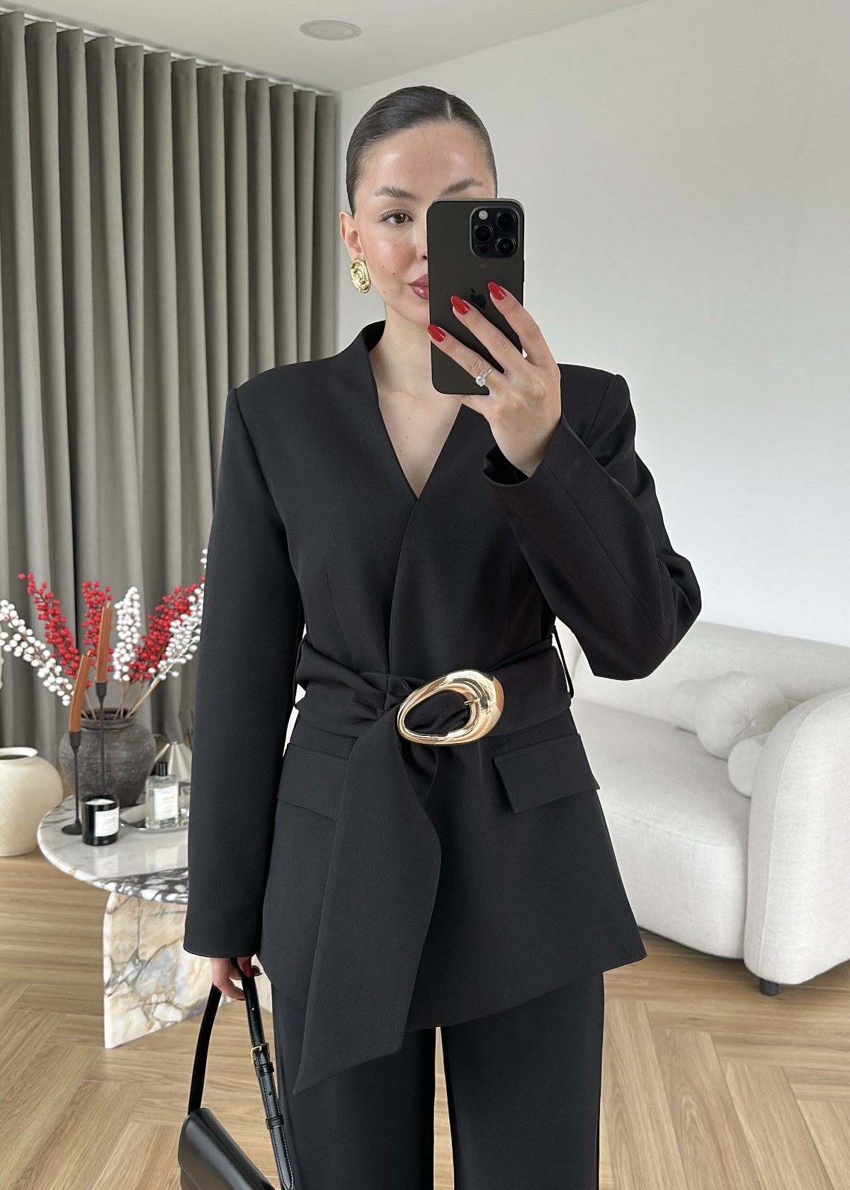 Gold Tokalı Geniş Kemerli Blazer