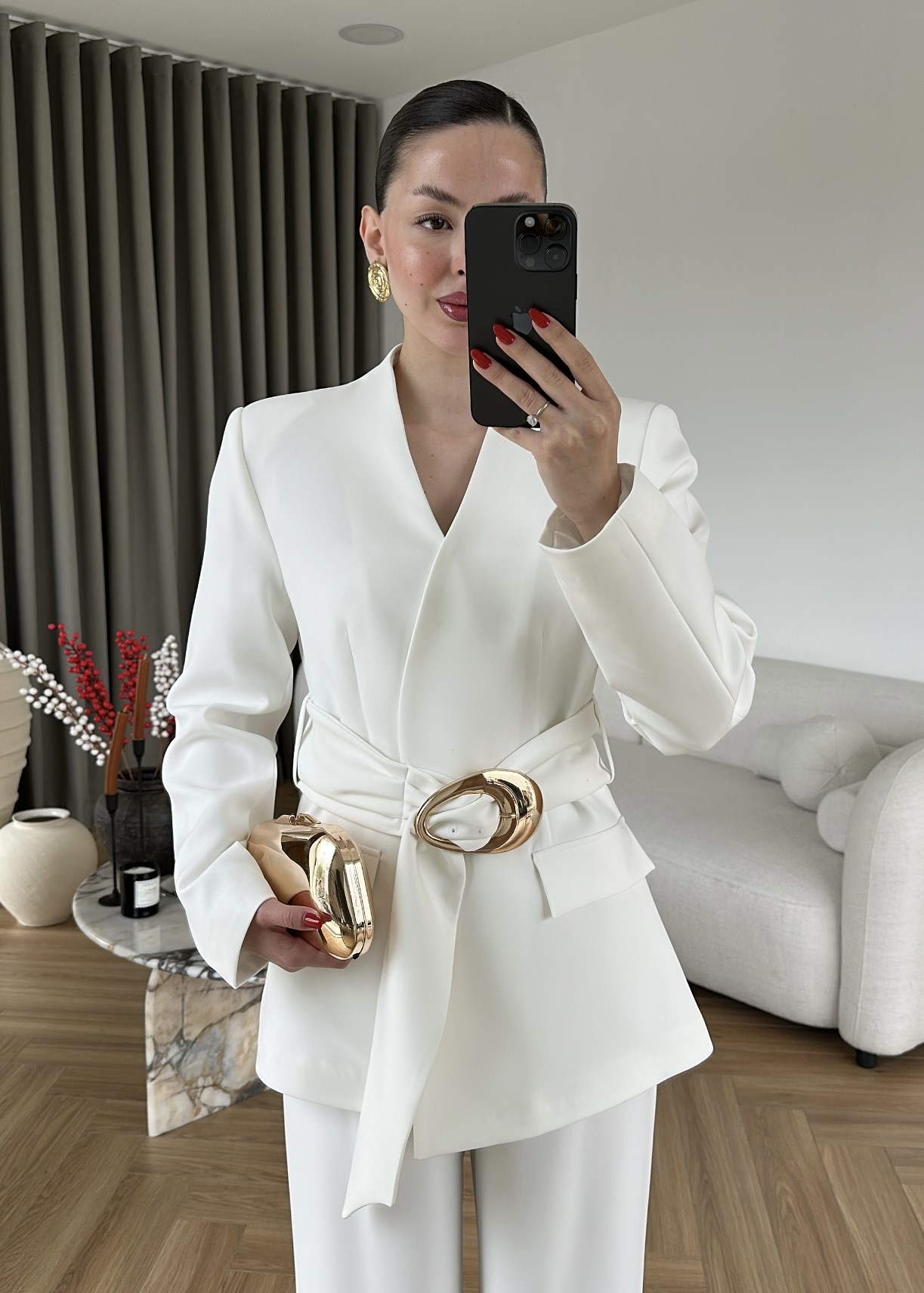 Gold Tokalı Geniş Kemerli Blazer