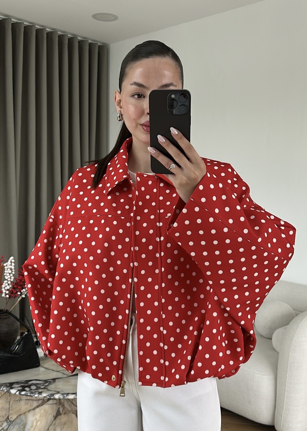 Puantiyeli Bomber Ceket