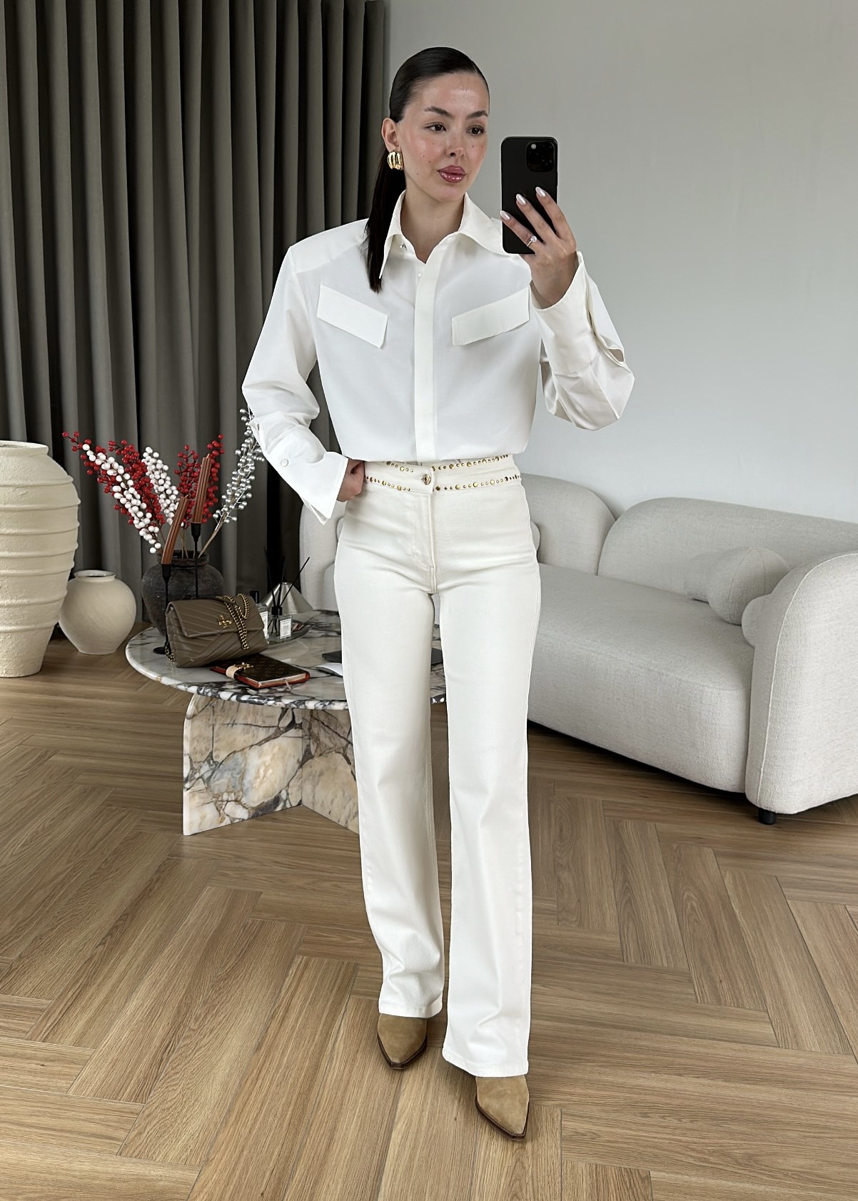 Beli Zımbalı Likralı Jean