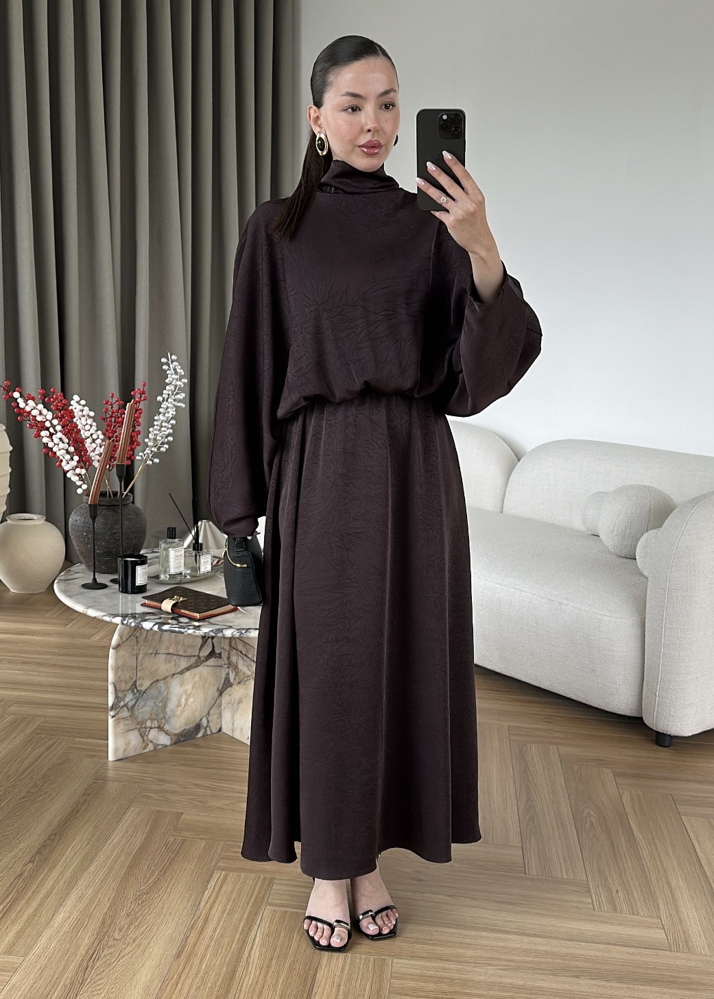 Yarasa Kol Saten Elbise