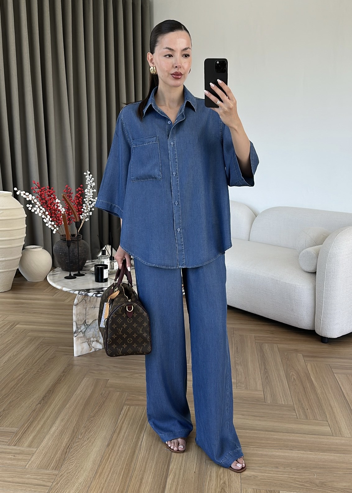 Yarım Kollu Denim Tensel Takım