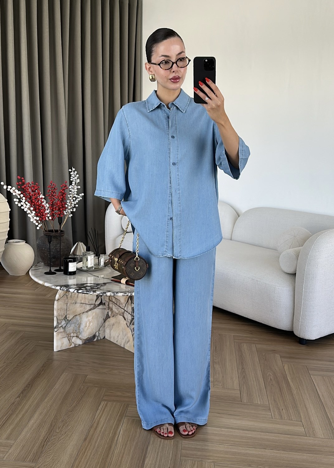 Eflina Yarım Kol Denim Tensel Takım