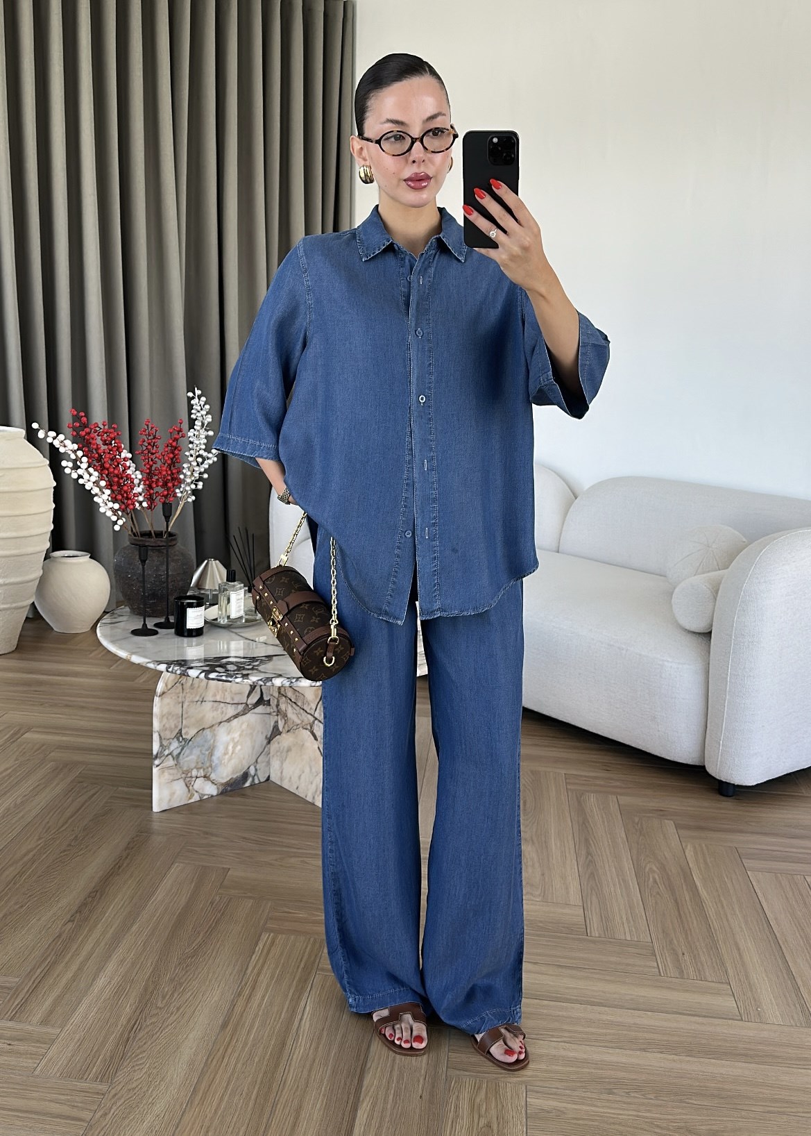 Eflina Yarım Kol Denim Tensel Takım
