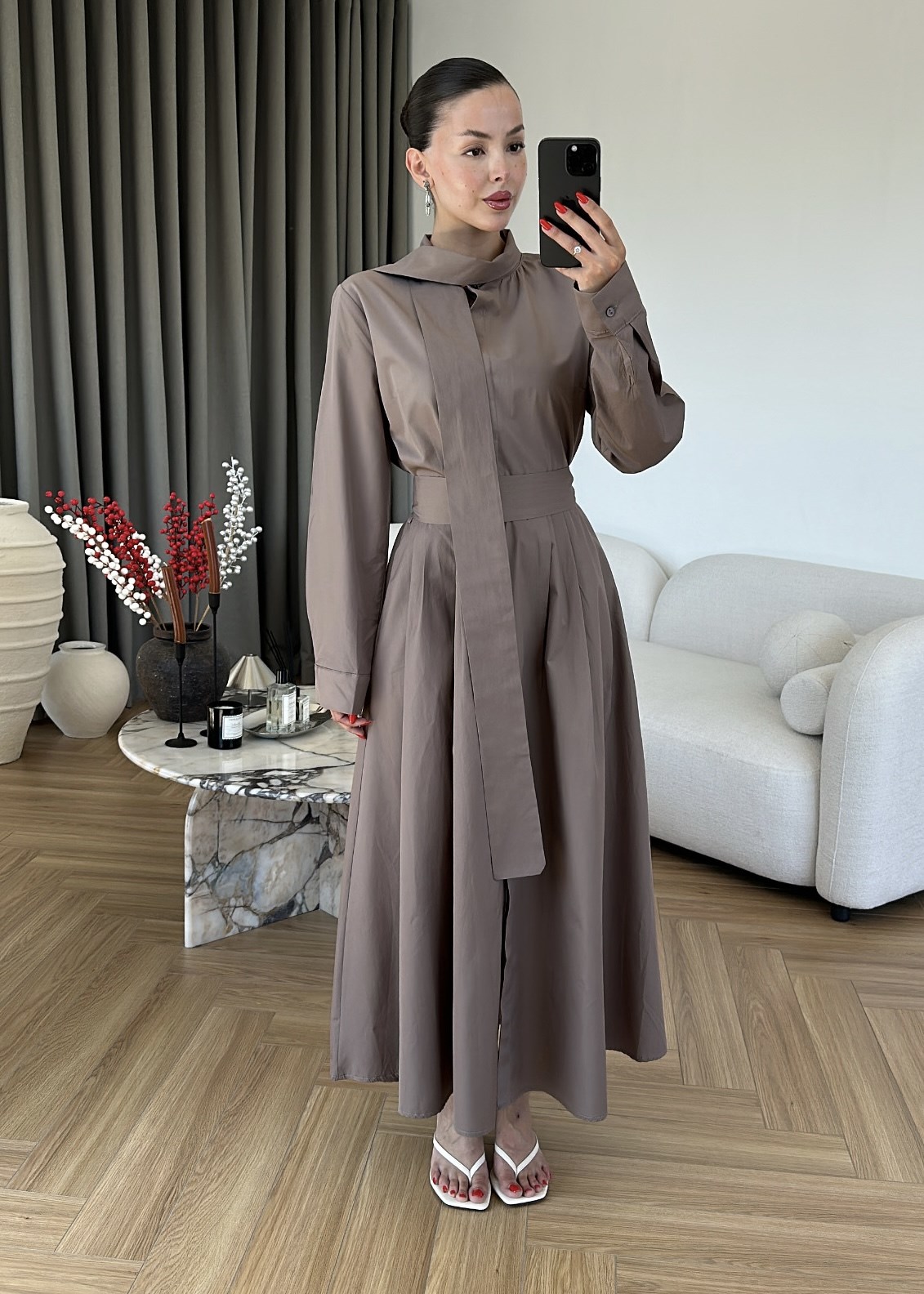Monoi Fularlı Poplin Elbise
