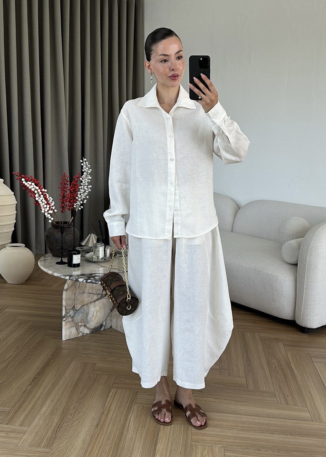 %100 Keten Şalvar Pantolon
