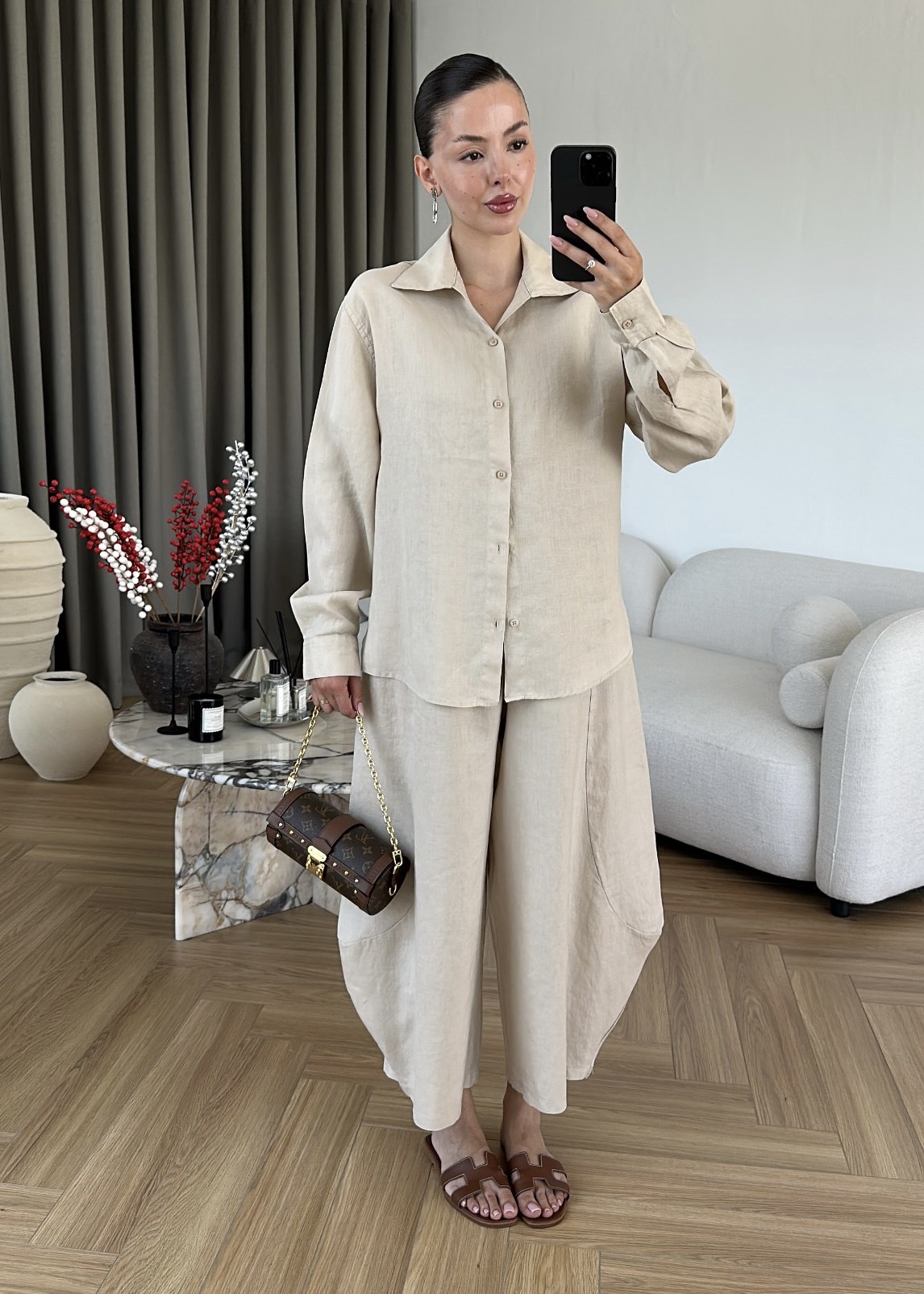 %100 Keten Şalvar Pantolon