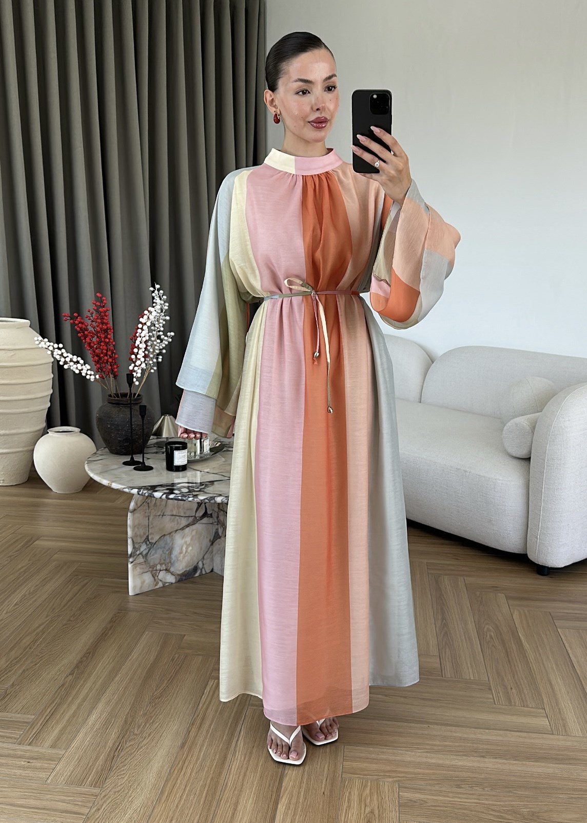 Olivel Çizgili Elbise