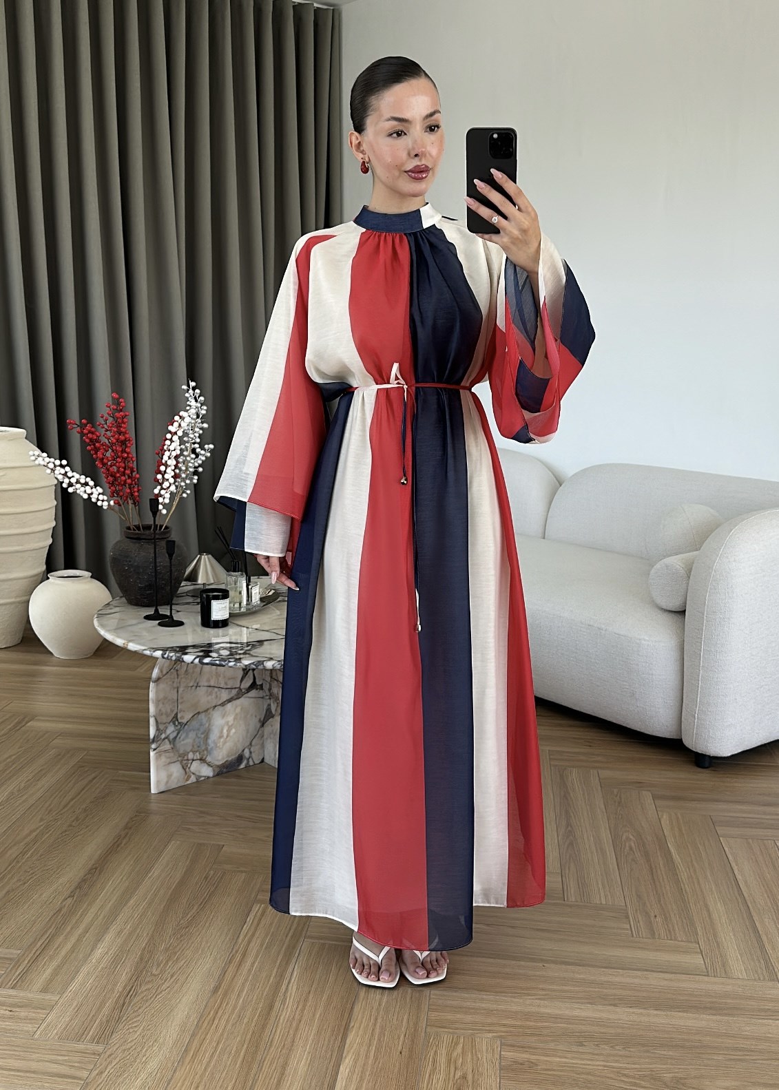 Olivel Çizgili Elbise