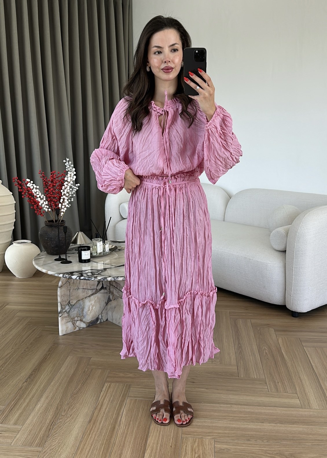 Kırışık Kumaş Etek Crop Takım