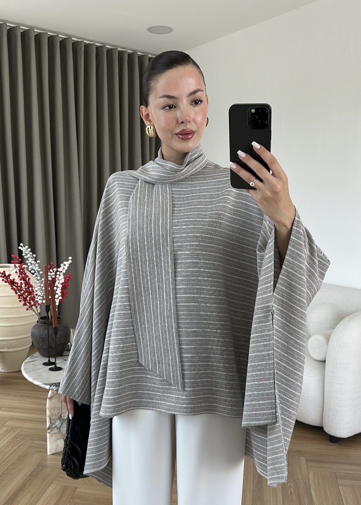 Scarf Çizgili Panço Bluz