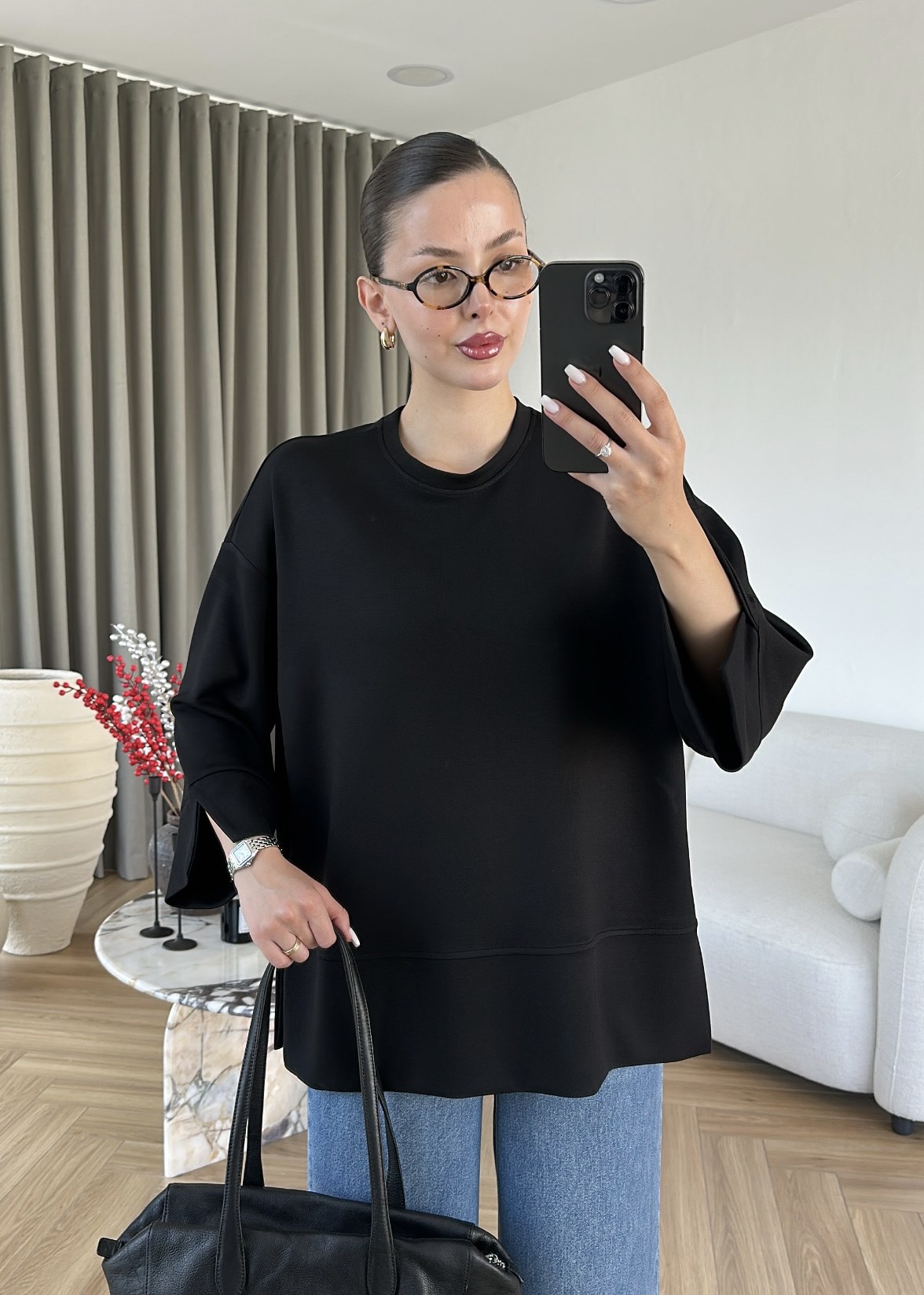 Yanı Yırtmaçlı Uzun Kollu Sweat