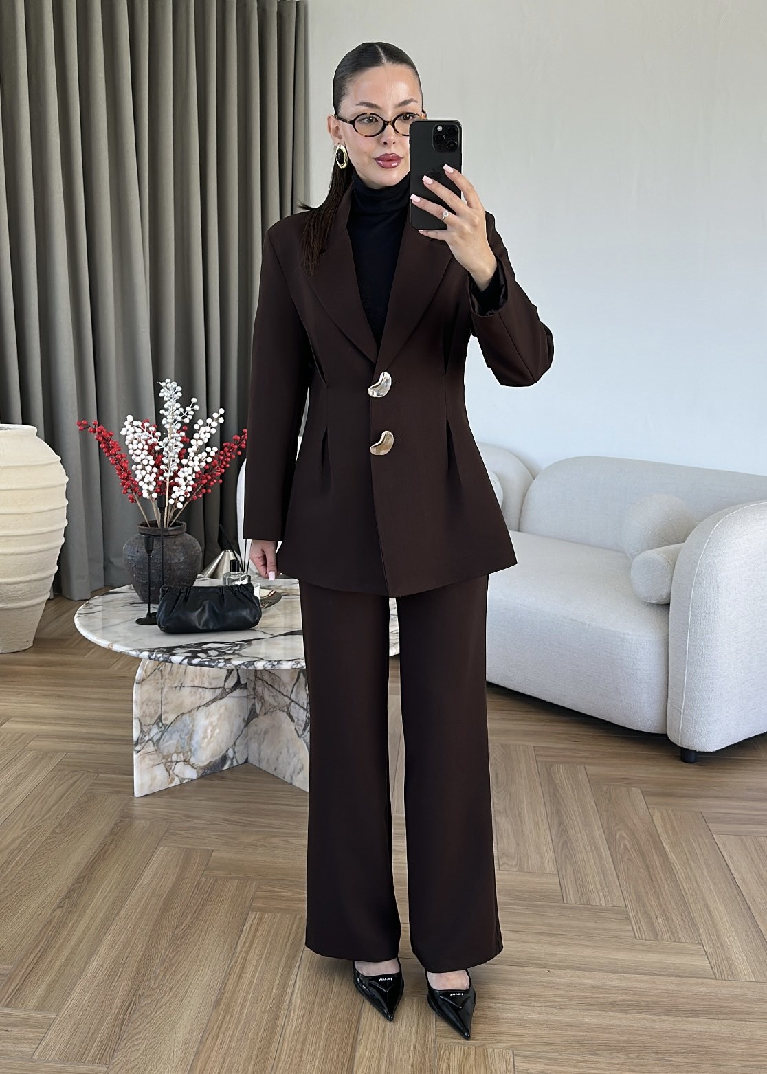 Pile Detaylı Tasarım Düğmeli Takım