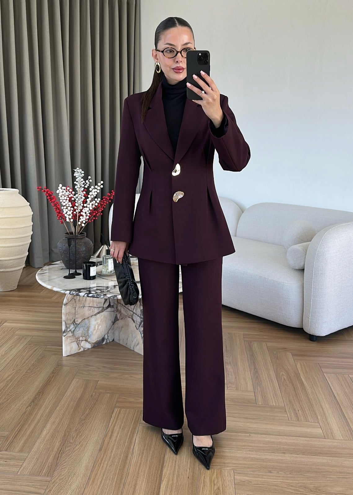 Pile Detaylı Tasarım Düğmeli Takım