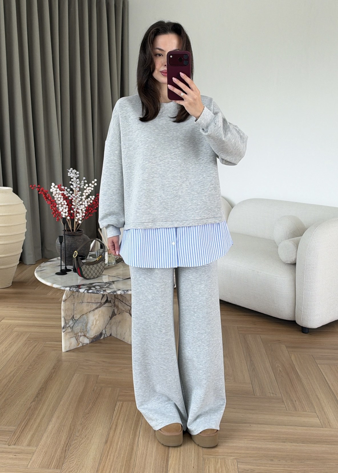 Gömlek Detaylı Sweatshirt Takım