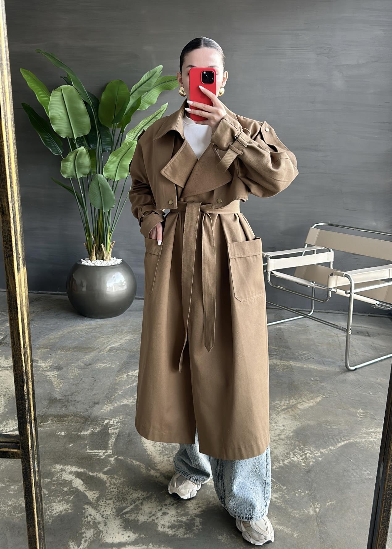 Çıtçıtlı Oversize Kemerli Trençkot