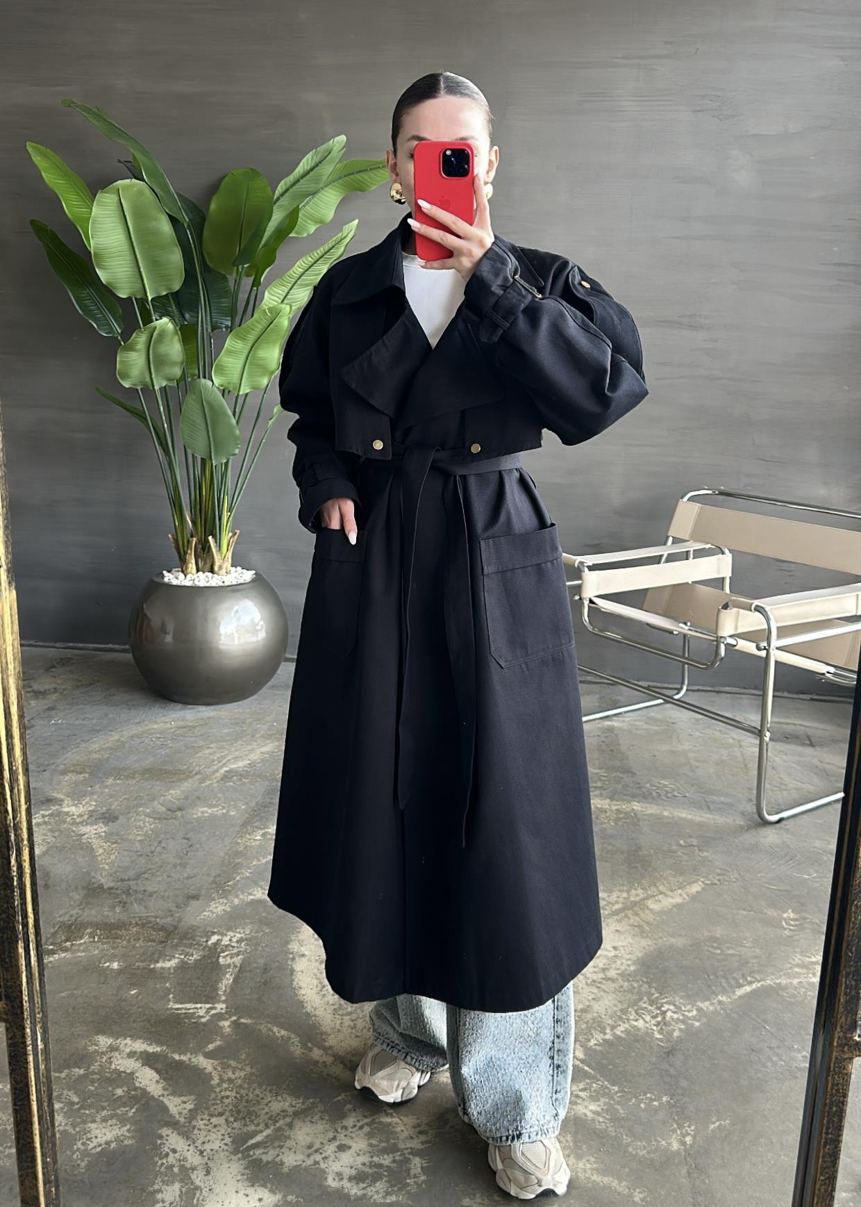 Çıtçıtlı Oversize Kemerli Trençkot