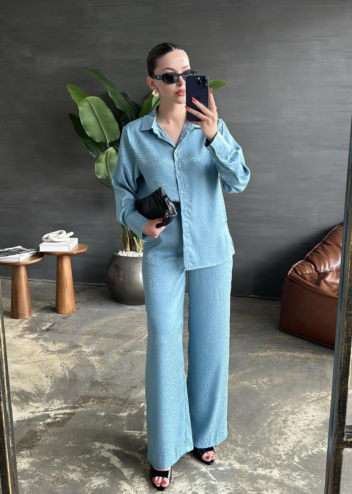 Leopar Jakarlı Pantolonlu Takım