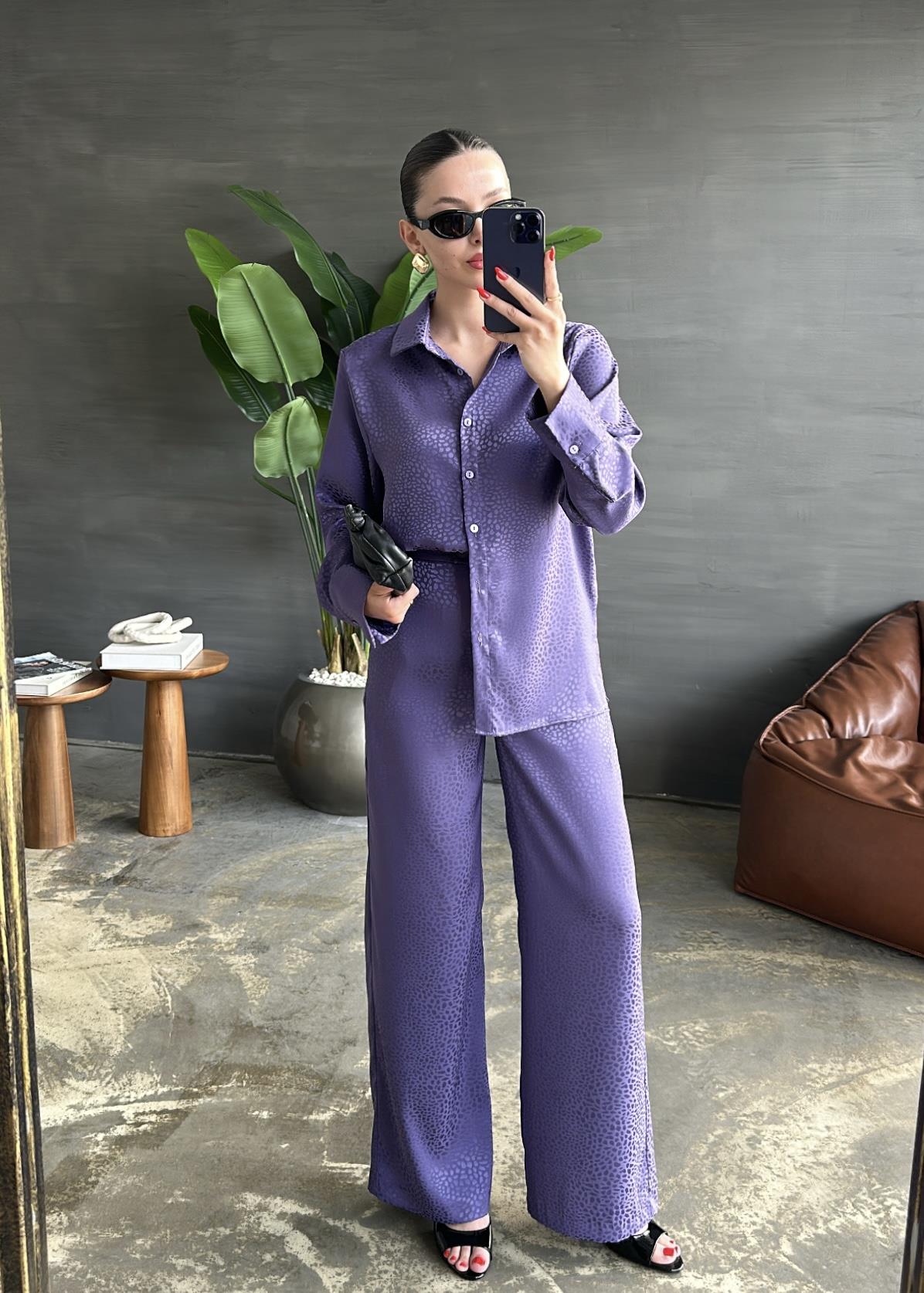 Leopar Jakarlı Pantolonlu Takım