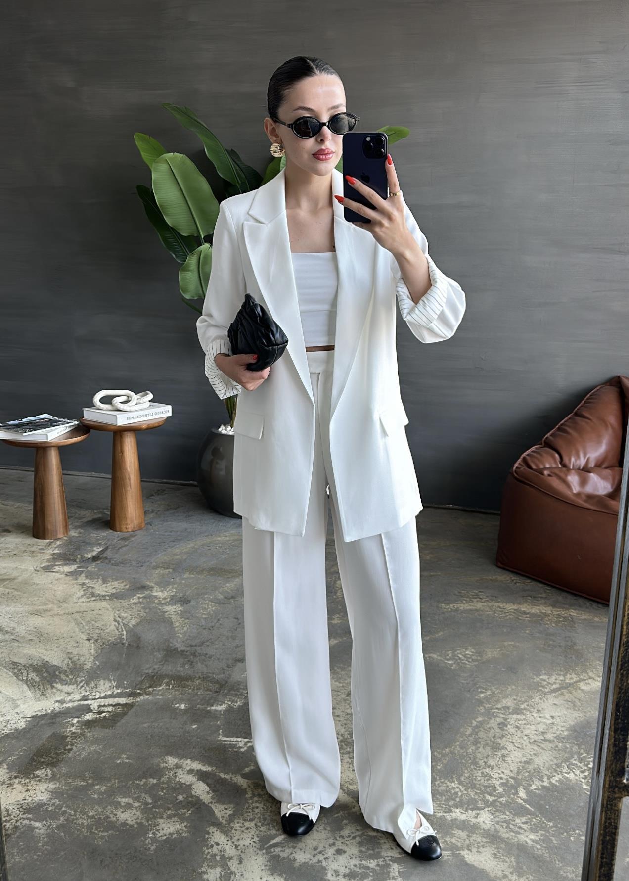 Çizgili Astarlı Tencel Ceketli Takım