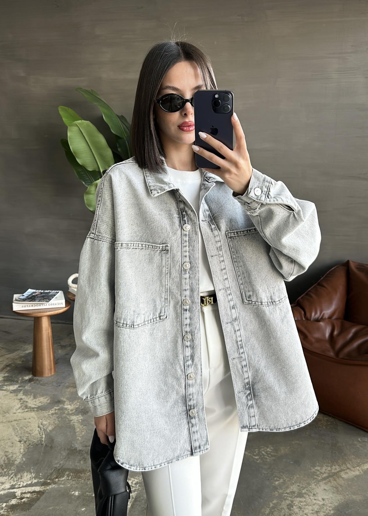 Dilvin Oversize Cepli Denim Ceket