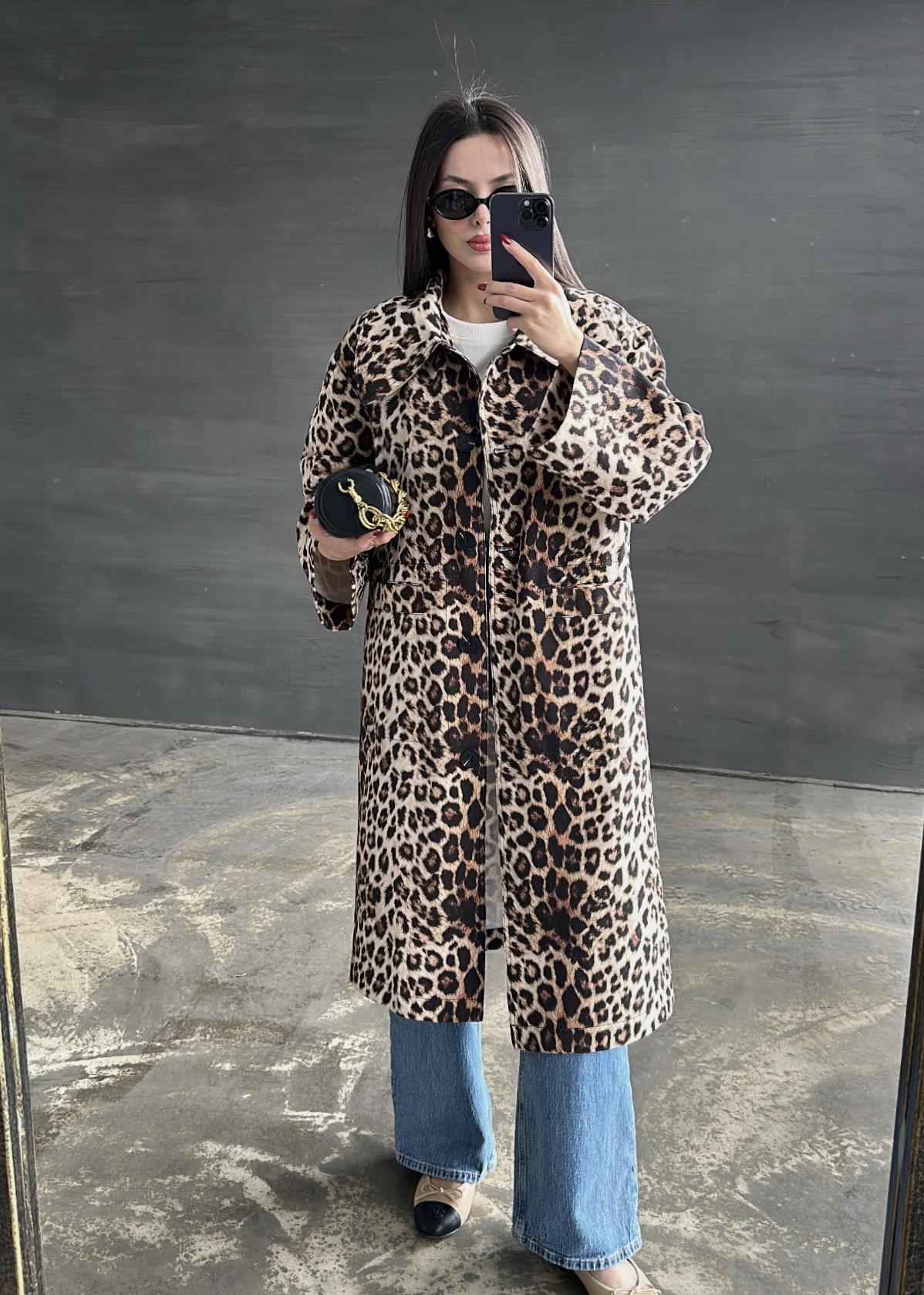 Leopar Uzun Trençkot