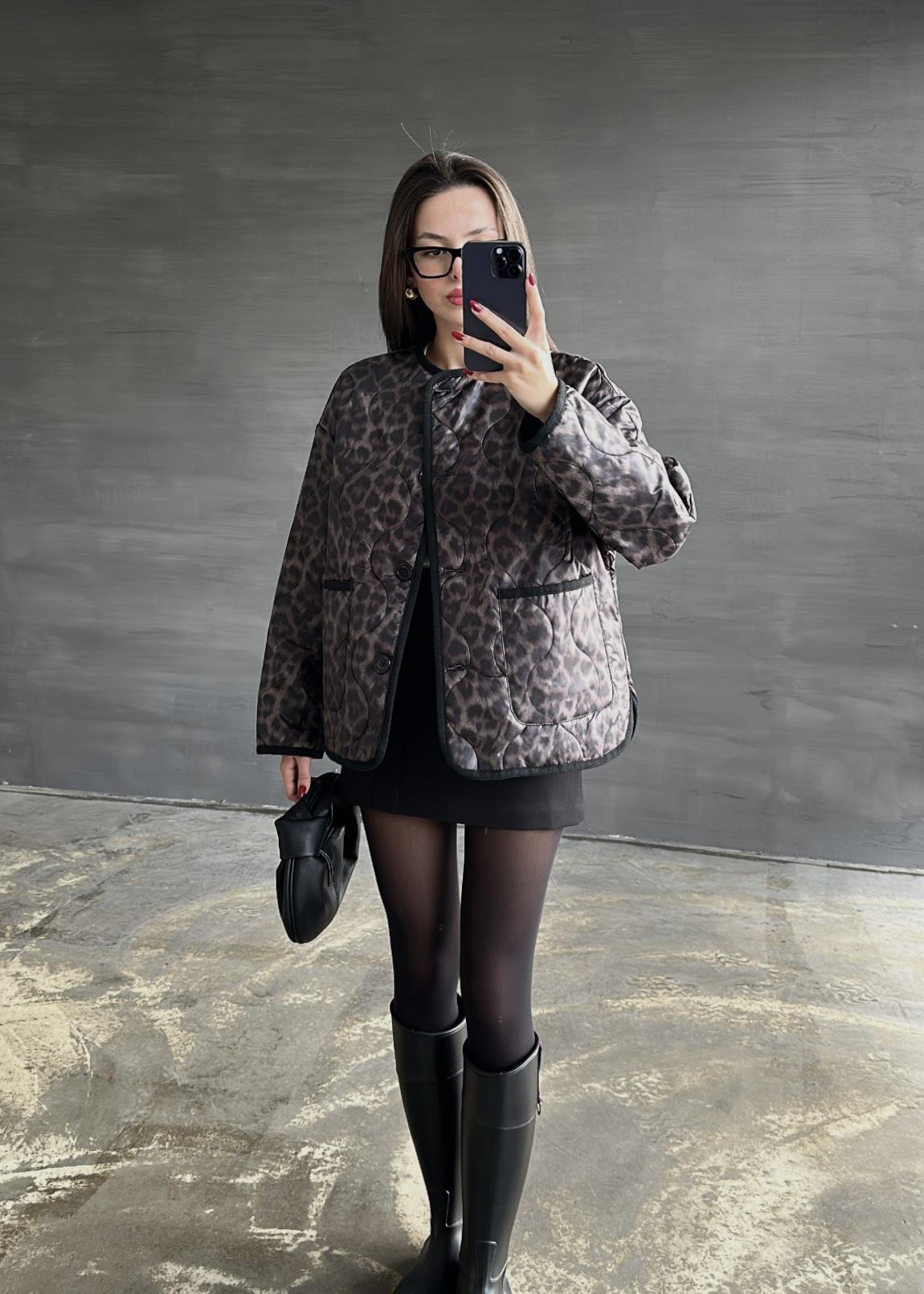 Leopar Kapitoneli İnce Mont