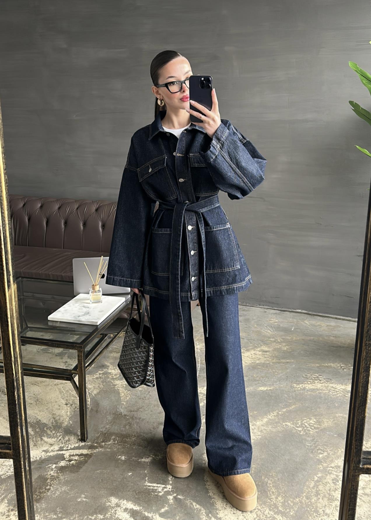 Uzun Ceketli Denim Takım