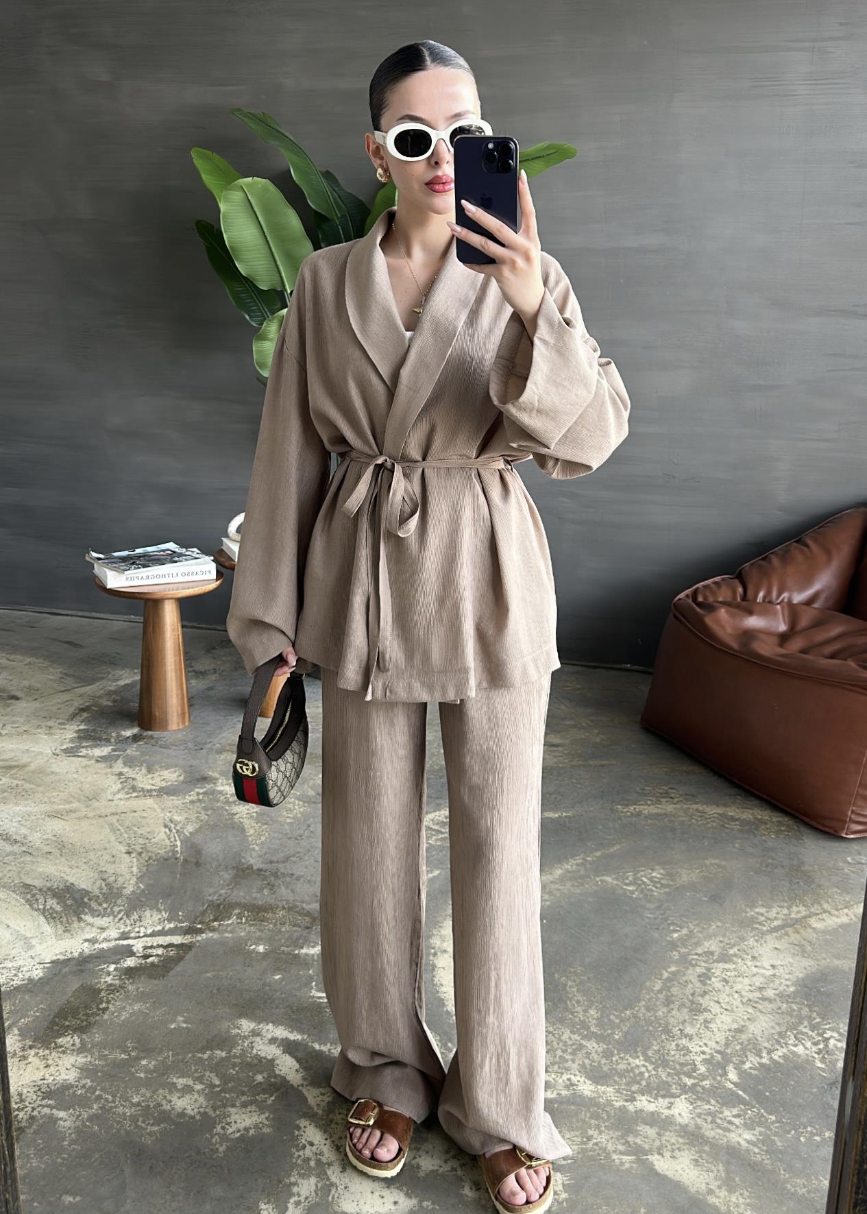 Şal Yaka Krinkıl Kimono Takım