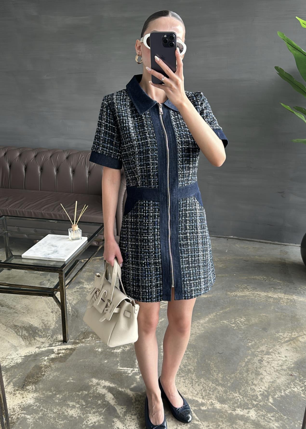 Tüvit Denim Şeritli Elbise