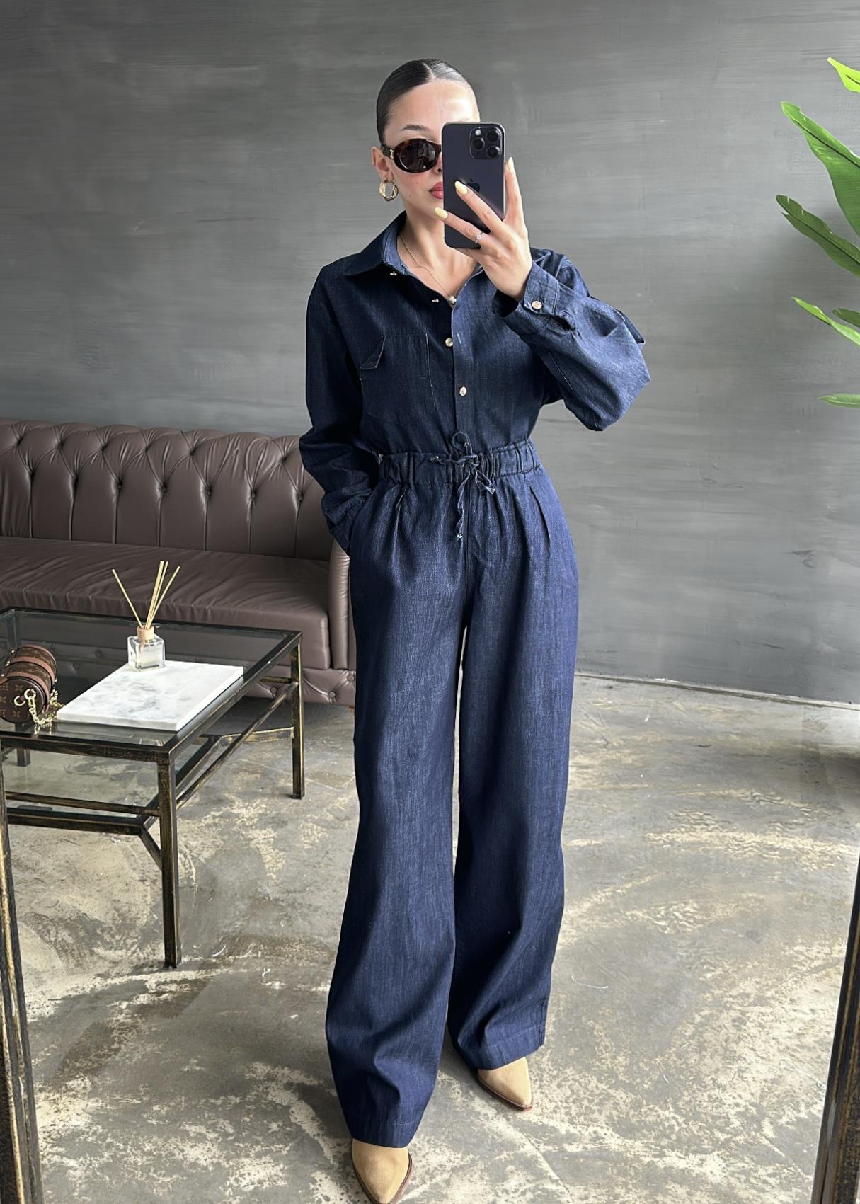 Cep Detaylı Denim Takım